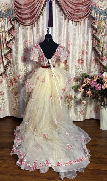 Cute Floral A Line Off the Shoulder Tulle Long Sweep Homecoming Dress Cocktail Dress HZ1023
